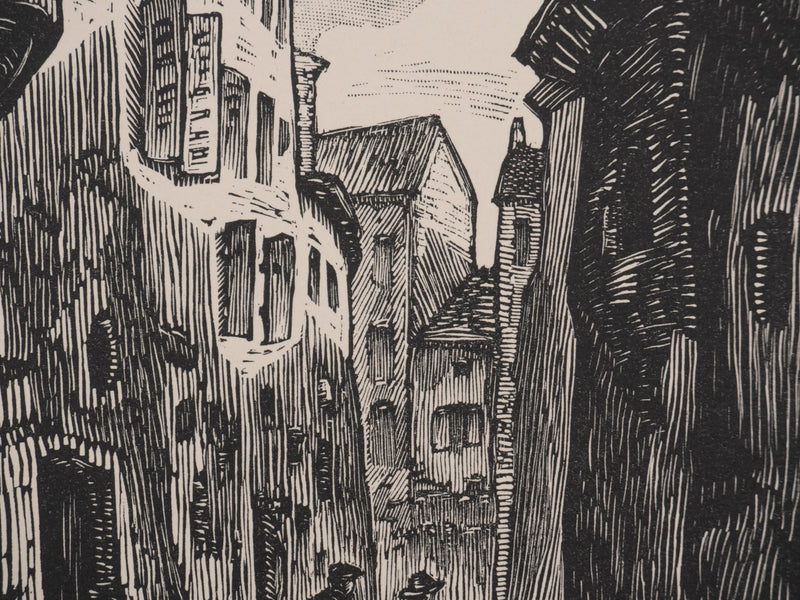 André VAHL : La balade en centre ville, Gravure originale signée