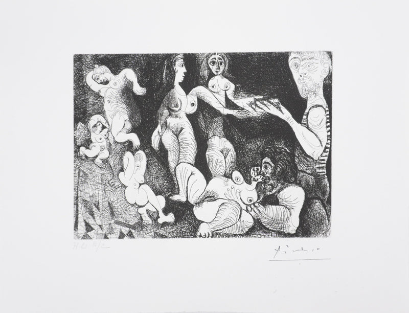Pablo PICASSO : Les 156, Marin rêveur avec deux femmes, Gravure originale signée