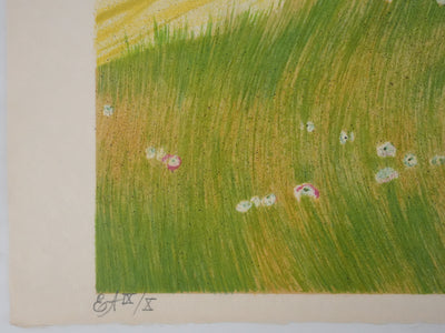 Yves GANNE : Repos avec les coquelicots, Lithographie originale signée