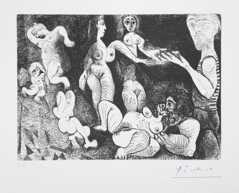Pablo PICASSO : Les 156, Marin rêveur avec deux femmes, Gravure originale signée