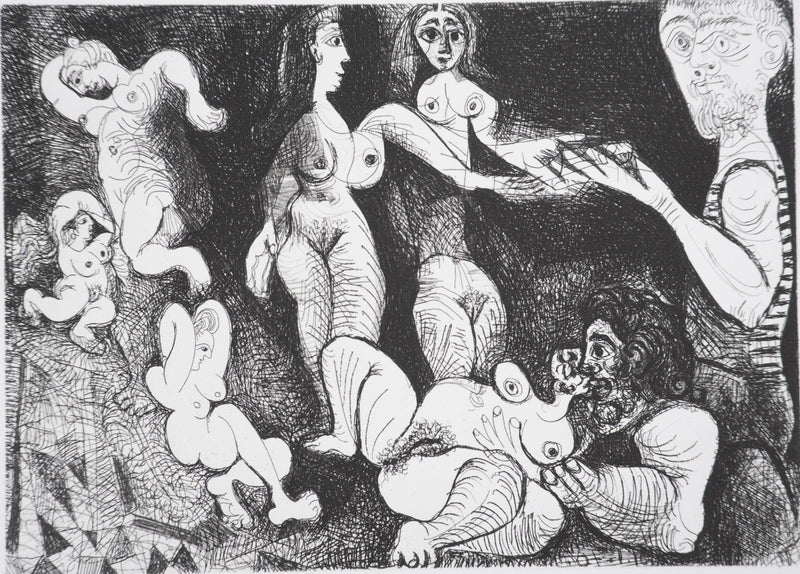 Pablo PICASSO : Les 156, Marin rêveur avec deux femmes, Gravure originale signée