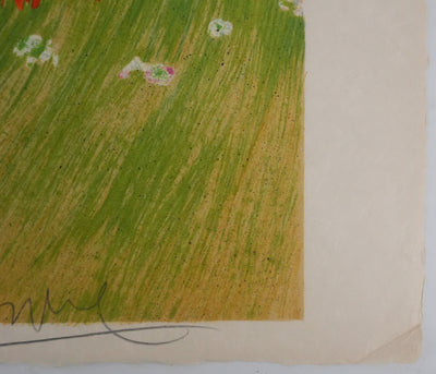 Yves GANNE : Repos avec les coquelicots, Lithographie originale signée