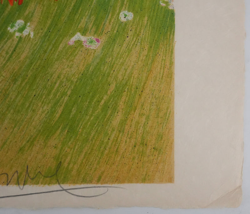 Yves GANNE : Repos avec les coquelicots, Lithographie originale signée