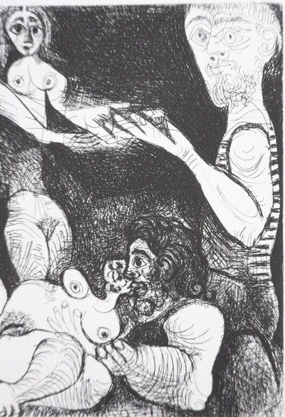 Pablo PICASSO : Les 156, Marin rêveur avec deux femmes, Gravure originale signée