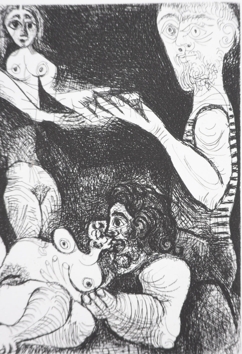 Pablo PICASSO : Les 156, Marin rêveur avec deux femmes, Gravure originale signée