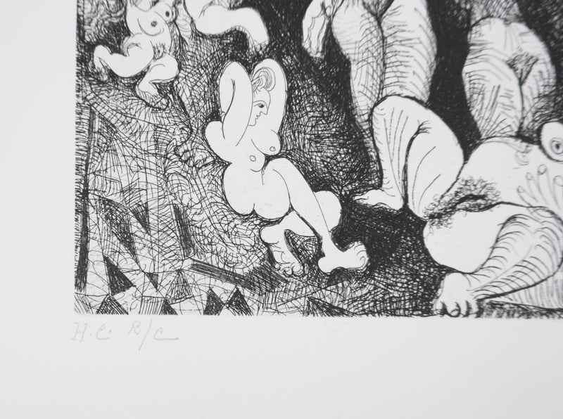 Pablo PICASSO : Les 156, Marin rêveur avec deux femmes, Gravure originale signée