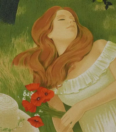Yves GANNE : Sieste sous les pommiers, Lithographie originale signée