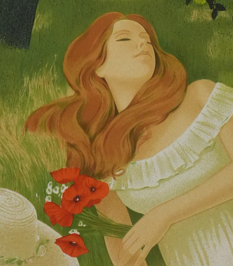 Yves GANNE : Sieste sous les pommiers, Lithographie originale signée