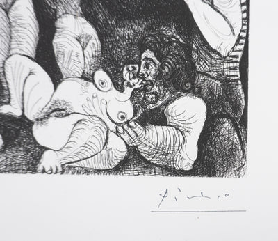 Pablo PICASSO : Les 156, Marin rêveur avec deux femmes, Gravure originale signée
