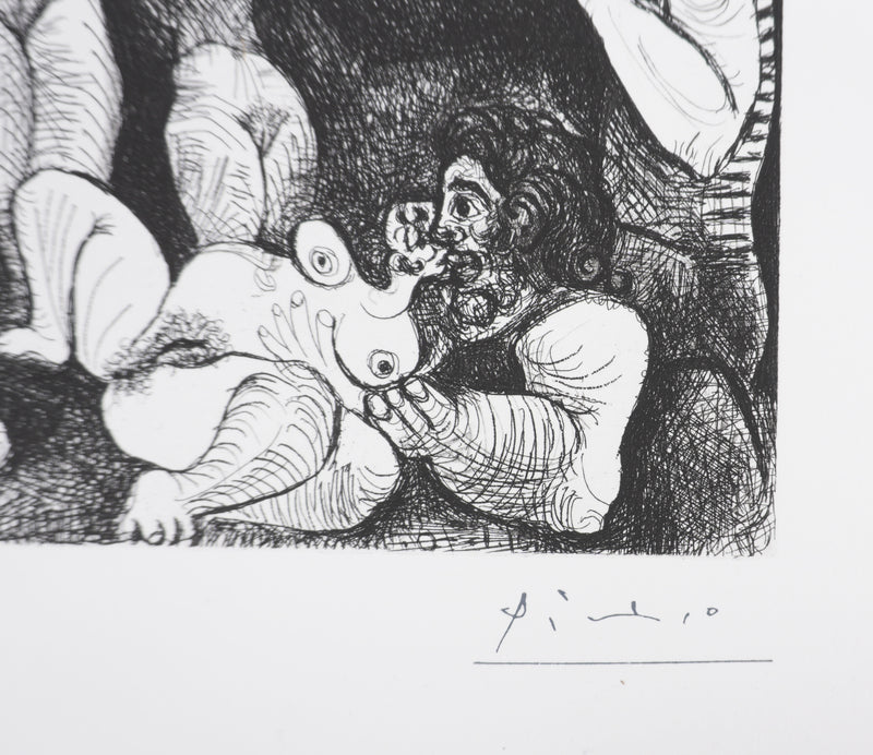 Pablo PICASSO : Les 156, Marin rêveur avec deux femmes, Gravure originale signée