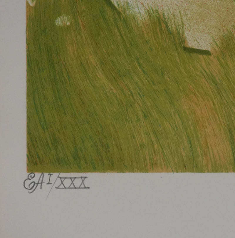 Yves GANNE : Sieste sous les pommiers, Lithographie originale signée