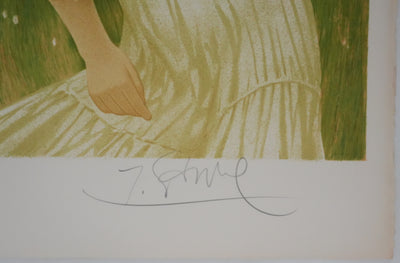 Yves GANNE : Sieste sous les pommiers, Lithographie originale signée