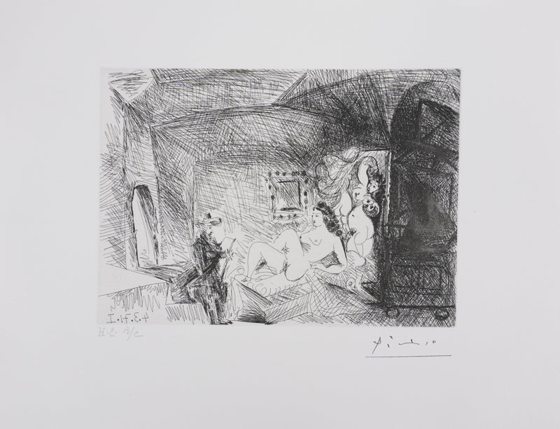Pablo PICASSO : Les 156, Peintre, modèle et toile, Gravure originale signée