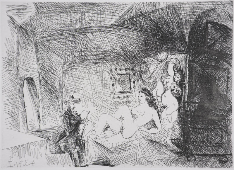 Pablo PICASSO : Les 156, Peintre, modèle et toile, Gravure originale signée