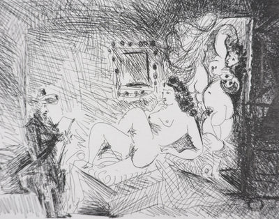 Pablo PICASSO : Les 156, Peintre, modèle et toile, Gravure originale signée