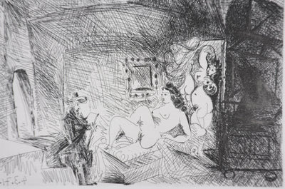 Pablo PICASSO : Les 156, Peintre, modèle et toile, Gravure originale signée