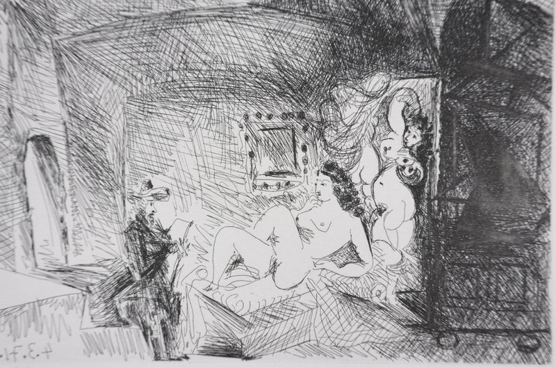 Pablo PICASSO : Les 156, Peintre, modèle et toile, Gravure originale signée