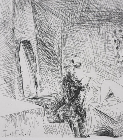 Pablo PICASSO : Les 156, Peintre, modèle et toile, Gravure originale signée