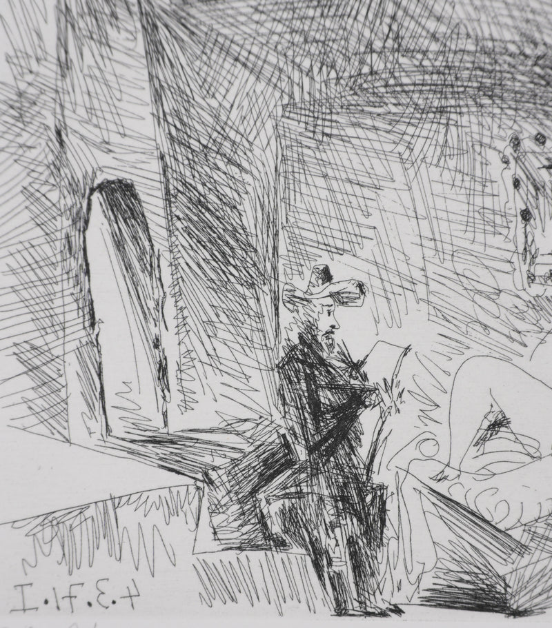 Pablo PICASSO : Les 156, Peintre, modèle et toile, Gravure originale signée