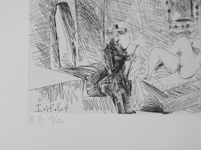 Pablo PICASSO : Les 156, Peintre, modèle et toile, Gravure originale signée