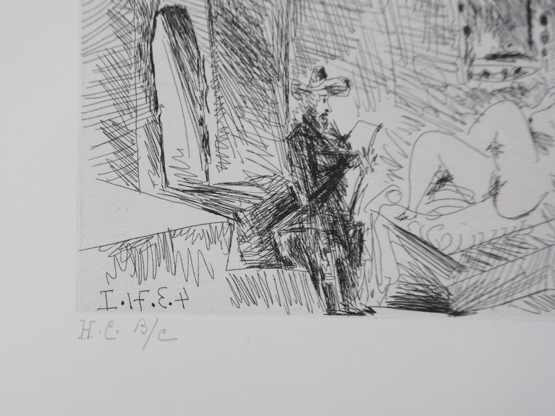 Pablo PICASSO : Les 156, Peintre, modèle et toile, Gravure originale signée