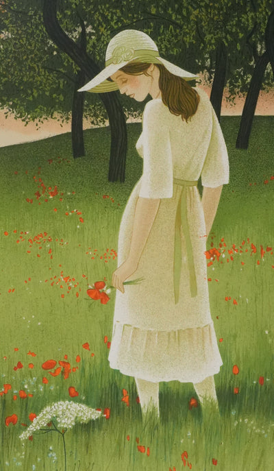 Yves GANNE : Dans le champs de coquelicots, Lithographie originale signée