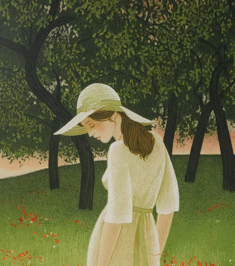 Yves GANNE : Dans le champs de coquelicots, Lithographie originale signée