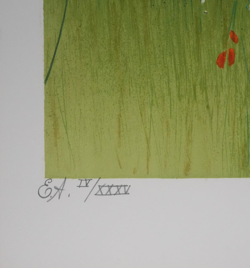 Yves GANNE : Dans le champs de coquelicots, Lithographie originale signée
