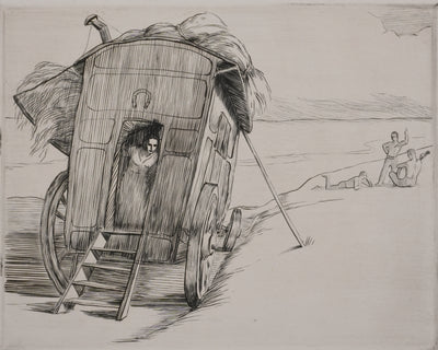 Adolphe CIESLARCZYK : Voyage en roulotte à la plage, Gravure originale signée