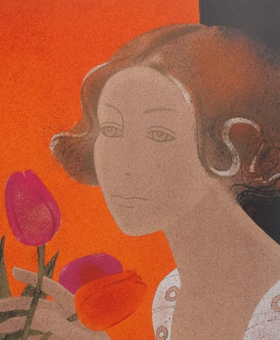 Yves GANNE : Le bouquet de tulipes, Lithographie originale signée