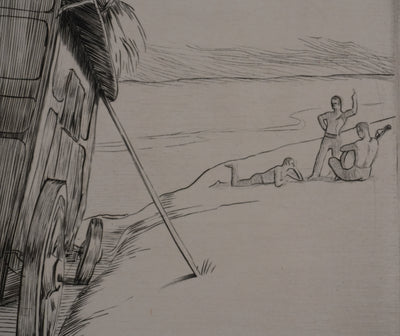 Adolphe CIESLARCZYK : Voyage en roulotte à la plage, Gravure originale signée