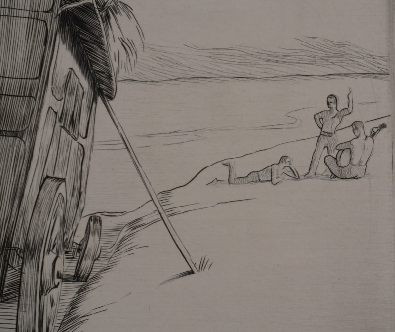Adolphe CIESLARCZYK : Voyage en roulotte à la plage, Gravure originale signée