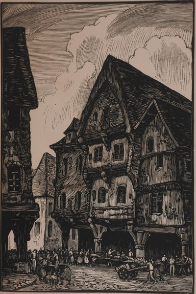 André VAHL : Le marché, Gravure originale signée