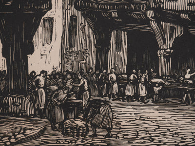 André VAHL : Le marché, Gravure originale signée