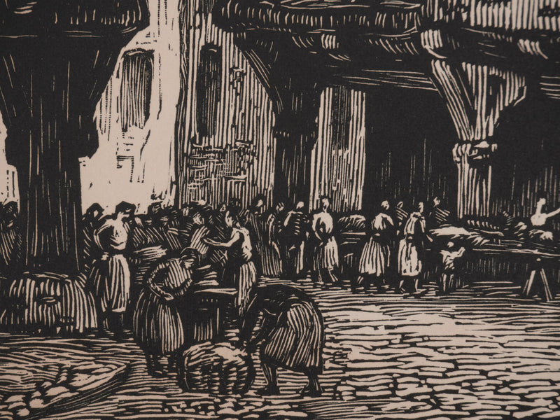 André VAHL : Le marché, Gravure originale signée