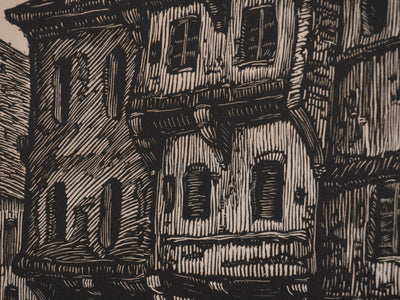 André VAHL : Le marché, Gravure originale signée