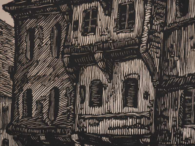 André VAHL : Le marché, Gravure originale signée