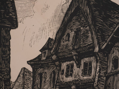 André VAHL : Le marché, Gravure originale signée