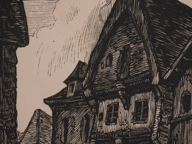 André VAHL : Le marché, Gravure originale signée