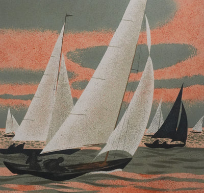 Yves GANNE : Navigation au coucher de soleil, Lithographie originale signée