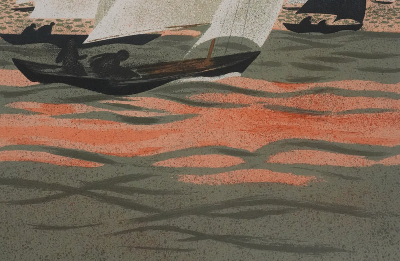 Yves GANNE : Navigation au coucher de soleil, Lithographie originale signée