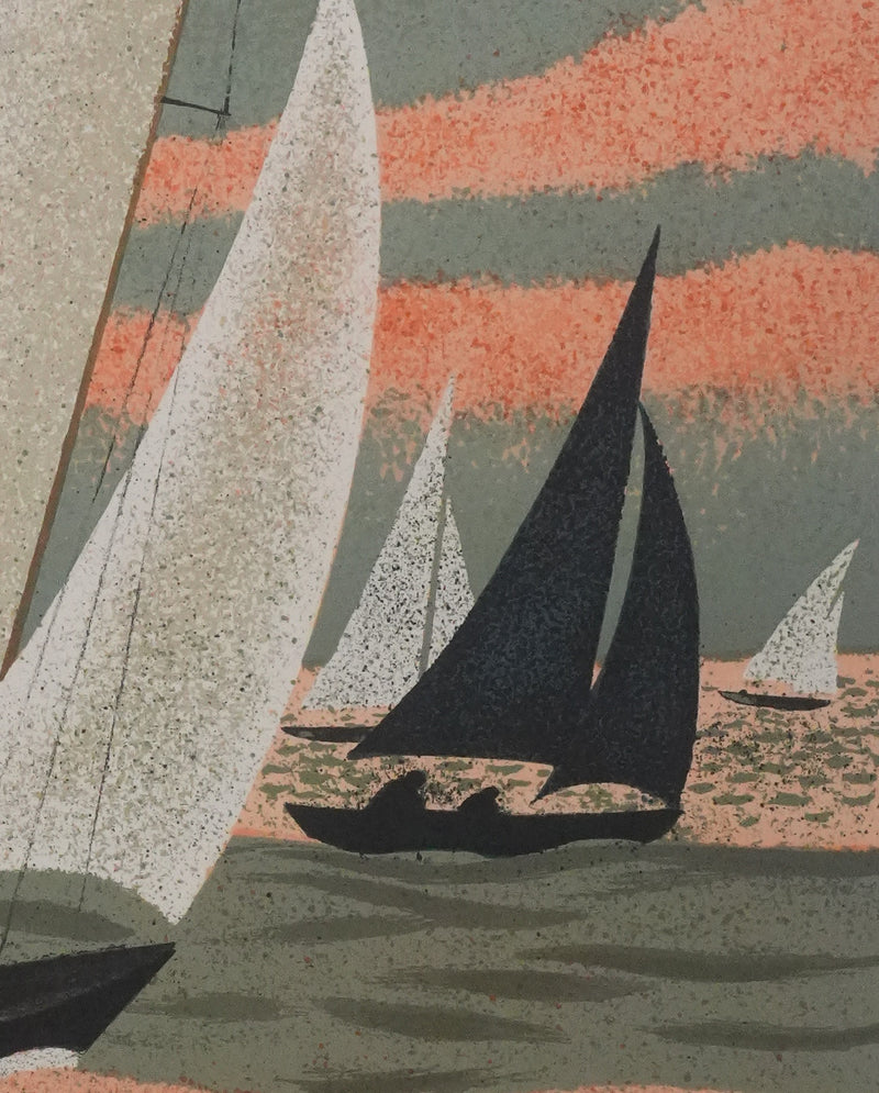 Yves GANNE : Navigation au coucher de soleil, Lithographie originale signée