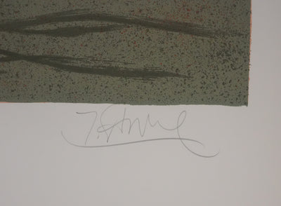 Yves GANNE : Navigation au coucher de soleil, Lithographie originale signée