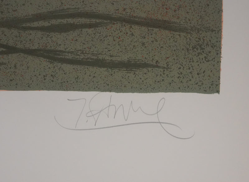 Yves GANNE : Navigation au coucher de soleil, Lithographie originale signée