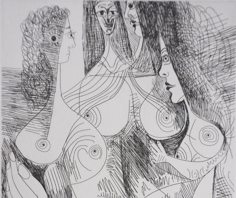 Pablo PICASSO : Les 156, Quatre femmes et tête rembranesque, Gravure originale signée