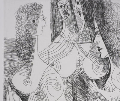Pablo PICASSO : Les 156, Quatre femmes et tête rembranesque, Gravure originale signée