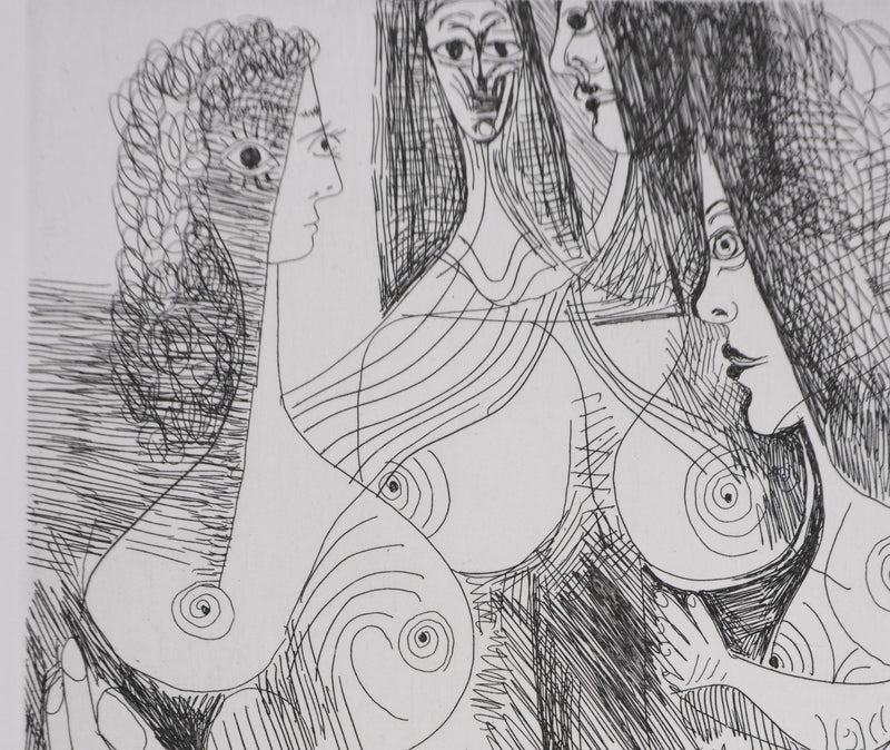 Pablo PICASSO : Les 156, Quatre femmes et tête rembranesque, Gravure originale signée