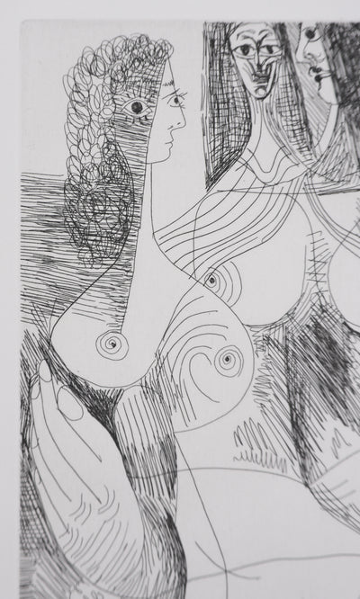 Pablo PICASSO : Les 156, Quatre femmes et tête rembranesque, Gravure originale signée