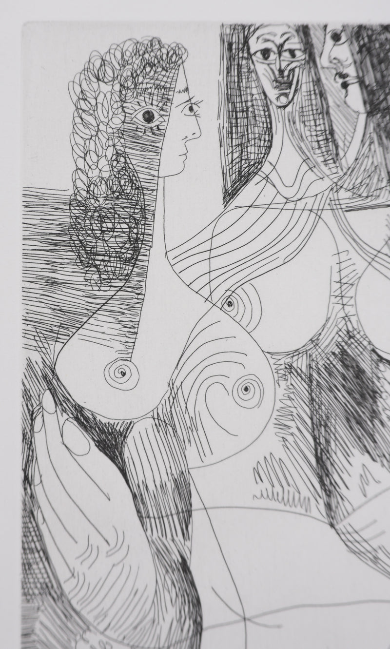 Pablo PICASSO : Les 156, Quatre femmes et tête rembranesque, Gravure originale signée