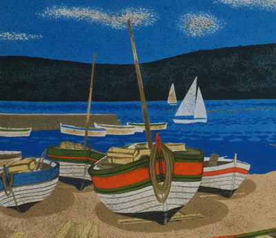 Yves GANNE : Barques au repos, Lithographie originale signée
